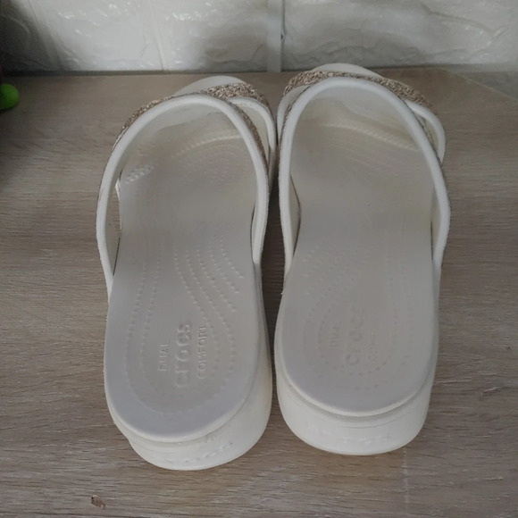 CROCS Monterey Glitters Slip On Wedge Women 11 Ivory White Wedding Sandals EUC - Picture 3 of 6